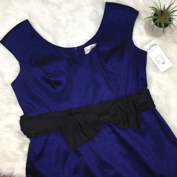 Blue Shimmering Joseph Ribkoff Cocktail Dress Bow Belt 18 NWT - Picture 8 of 8